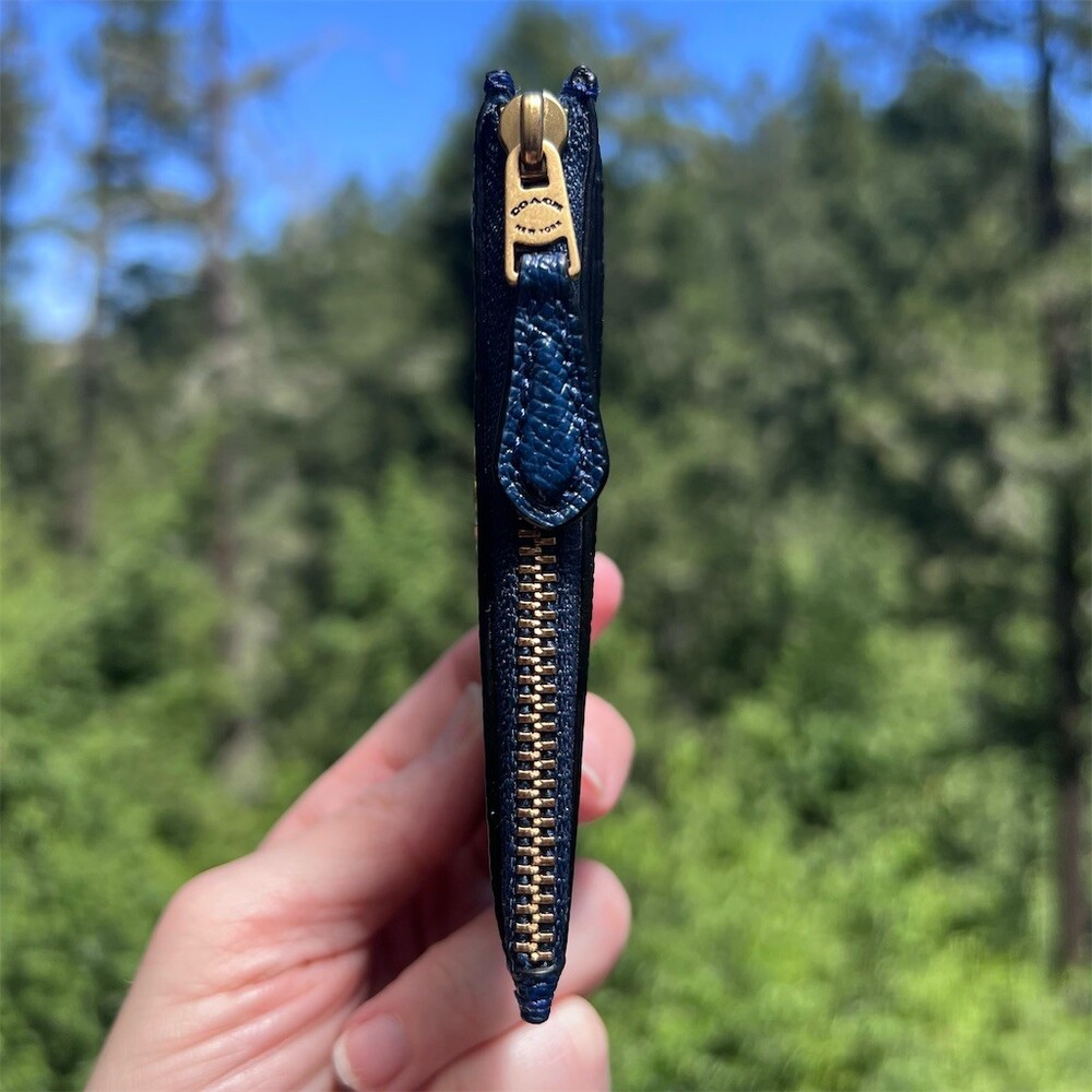 COACH Crossgrain Leather Blue Mini Skinny ID Case Keychain Wallet Gold Hardware - Picture 3 of 9